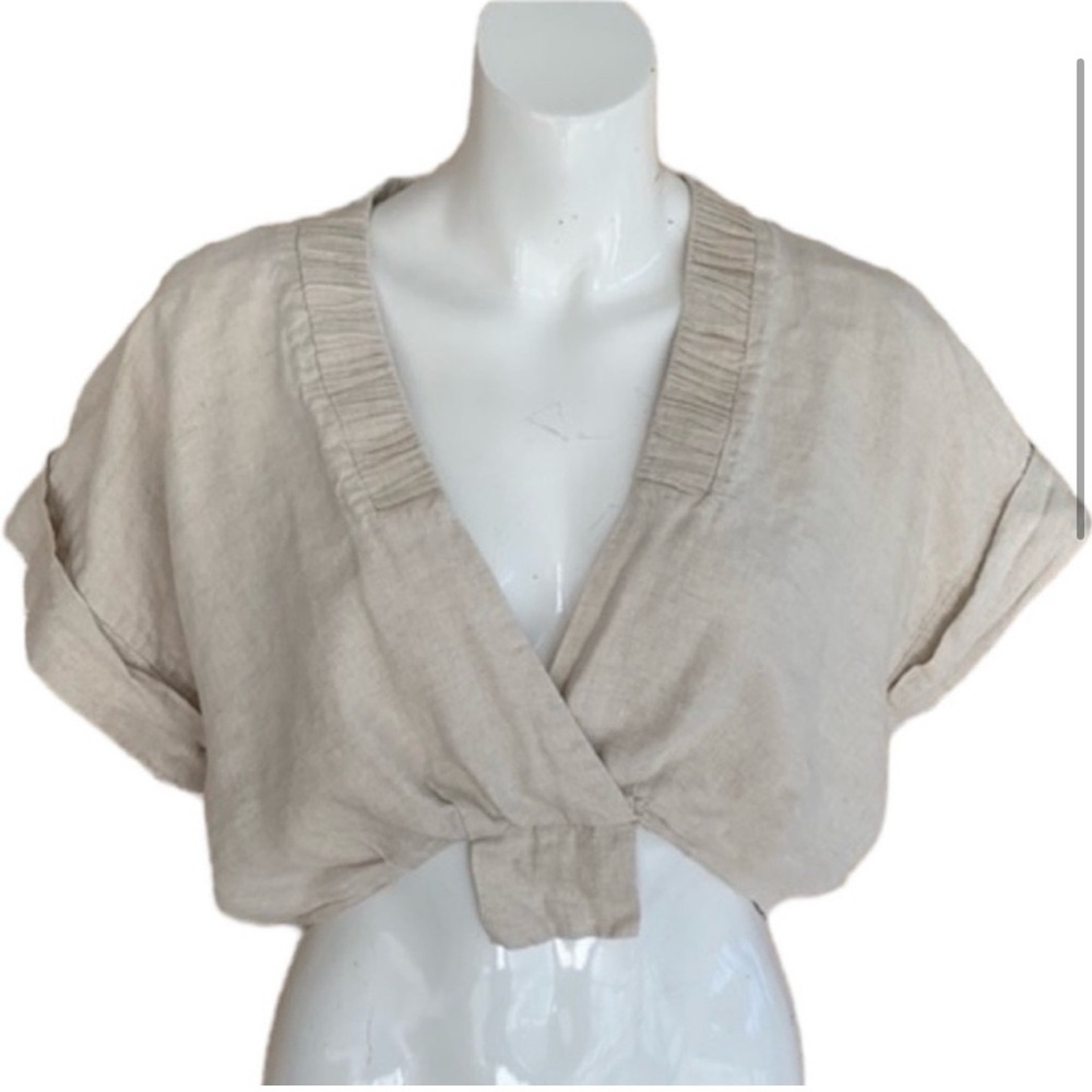 By EFrain Mogollon drop shoulders sleeveless linen crop top, size Medium